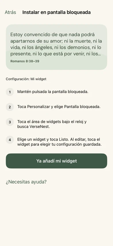 Instrucciones de configuración de bloqueo dentro de VerseNest