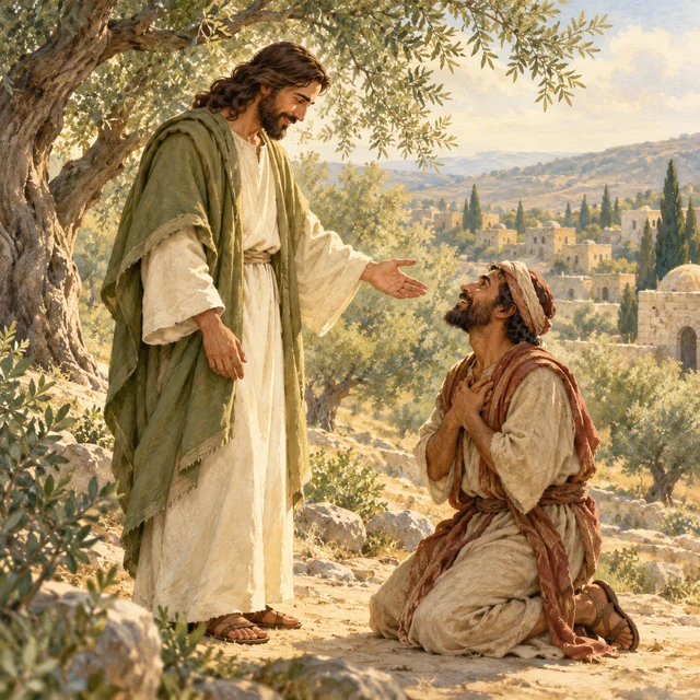 A grateful man returning to thank Jesus