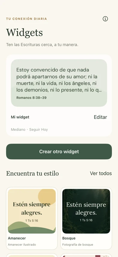 Diseños y configuraciones de widgets dentro de VerseNest